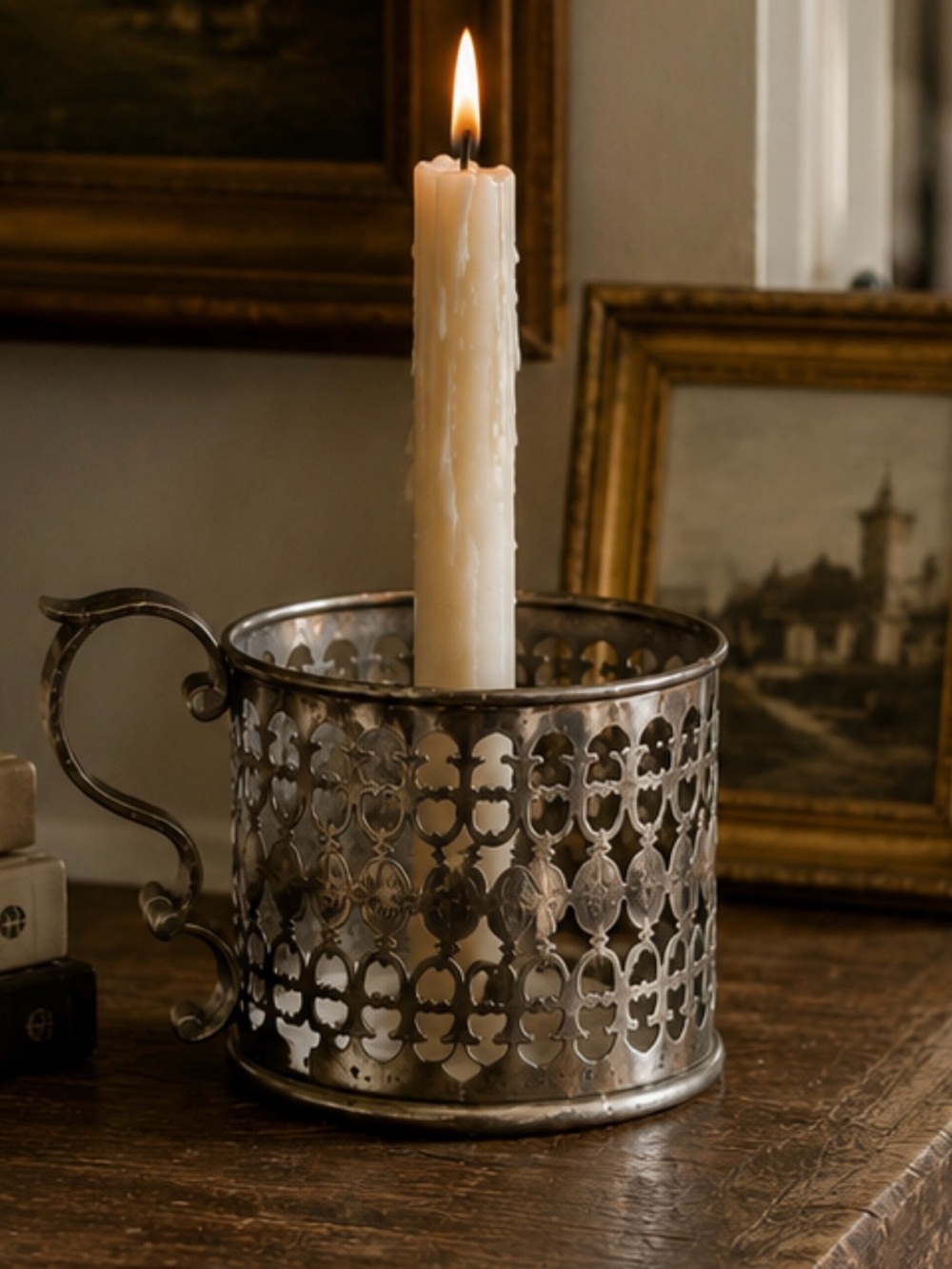 Vintage silver plated finger chamberstick (single candle holder)